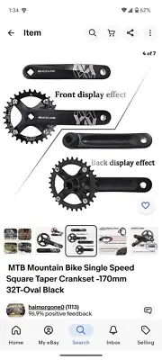 Bucklos MTB Mountain Bike Single Speed Square Taper Crank -170mm 32T-Oval Black