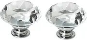 Furniture Knobs 2 Pcs 1.96Inch Crystal Diamond Cabinet Door Drawer Single Hole Zinc Alloy Handle Silver Bottom