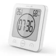 Shower Clock Waterproof Bathroom Clock with Suction Cup LCD Display Humidity Temperature Wall Clocks Countdown Timer (White)