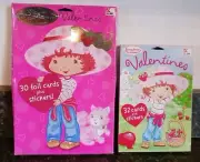 Lot Of 2 Strawberry Shortcake 30 Foil Valentines & 32 Cards/Stickers NOS Kmart
