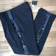 $325 ELIE TAHARI The sequin stripes Straight Pants w/pockets Black sz 6 Small US