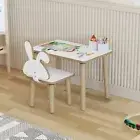 Kids Activity Table & Chair Set Wooden Play Study Desk with Bunny Design Chair