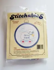 Stitchables Crewel Frame Personalize Birth Record Lamb NEW in package w/Frame