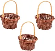 ibasenice 3pcs Handbag Basket Boxes Miniature House DIY Bins Baskets Wicker Planter Pantry Handles Lids Mini Wicker Basket Mini Basket Stackable Woven Basket for Coffee Rattan