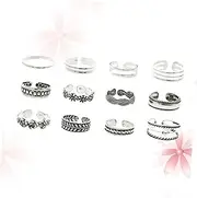 [Holibanna] Stylish 12pcs Toe Joint Rings Set Unisex Foot Jewelry Opening Geometric Seaside Design Alloy Plating for Women Men Girls Fashion Rings (black) Random Style