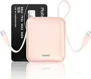 VINKO Small Portable Charger, 22.5W Fast Charging Mini Power Bank 10000mAh with Built-in Cables LED Display, Travel Essential USB-C Battery Pack Compatible with iPhone,Samsung,Android (Pink)