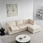 Eafurn Free Combination Convertible Modular Sectional Sofa Cloud Couch Bed with Down Filled & Washable Back Cushions, Deep Seat Reversible Sleeper Corner Sofa&Couches for Living Room Office, Beige 99"