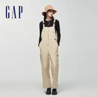 在飛比找momo購物網優惠-【GAP】女裝 Logo工裝吊帶褲-卡其色(477872)