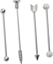 [TENDYCOCO] Industrial Barbell Earrings Double Ear Holes Studs Arrow Ear Decorations Stainless Steel Ear Cartilage Piercing Jewelry Silver