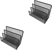 Ciieeo 2pcs Metal Mesh Desk Organizer Record Holder Storage Office File Folder Rack