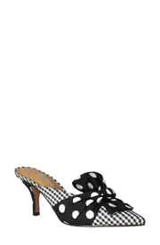 J. Reneé Mianna Kitten Heel Pointed Toe Mule in Black/White Polka/Gingham at Nordstrom, Size 7.5