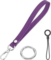 [uxcell] Wristlet Strap PU Leather Keychain Wristlet Lanyard Hand Strap Replacement with Silver Ring Lanyard, 7 Inch Fit for Wallet Purse Clutch Key (Purple)