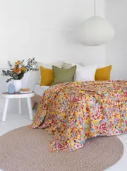 Kantha Quilt Indian Quilt Block Print Quilt Bedspread Bohemian Boho Cotton Throw Quilt Handmade Blanket Doona King Size 064