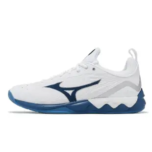 【MIZUNO 美津濃】排球鞋 Wave Luminous 2 男鞋 白 藍 襪套式 緩衝 抓地 室內運動 美津濃(V1GA2120-86)