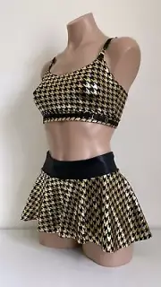 Schminke dance bra Houndstooth gold foil skater pole skirt pole-wear polewear
