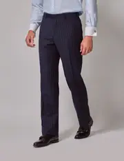 Hawes & Curtis Navy Chalk Stripe Wool Classic Fit Suit Trousers Size: 40" (EU 56)