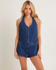 Destro Denim Halter Playsuit