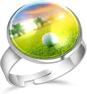 Adjustable Stainless Steel Rings for Men Women, sunrise and golf sport