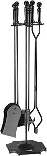 OGL5 Pieces Fireplace Tools Set, Firepit Poker Toolset with Tong, Shovel, Base, Poker and Brush for Outdoor Indoor Fire Pit Modern Tool