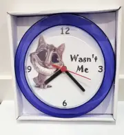 Wasn't Me Smiling Cat 7" Purple novelty wall clock Brand new