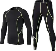 [BUYKUD] Kids' Boys Long Sleeve Base Layer Compression Underwear Athletic Shirt Tights Top & Bottom Set