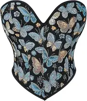 [GHAKKE] Women's Fashion Butterfly Printed Corset Vintage Renaissance Tank Top Push Up Tube Top Club Bustier Vest Bodyshaper (Color : Black, Size : XX-Large)