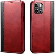 Case Compatible with iPhone 15 Plus,Premium Leather Folio Flip Wallet Cover Magnetic Closure Book Design with Kickstand and Card Slots,Red Black