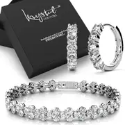 Boxed White Gold Layered Bracelet and Earrings Set Embellished with SWAROVSKI® crystals