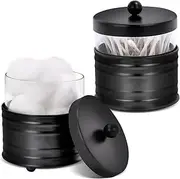 Autumn Alley Premium Black qtip Holder Apothecary Jars Set, Black Bathroom Jars Glass - Farmhouse Vanity Organizer for Bathroom Counter, Cotton Balls, Swabs, 2 Small Glass canisters with Metal Lids