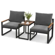 Costway 3PCS Aluminum Frame Patio Furniture Set Table&2 Chair Weatherproof Set w/ Cushions Grey