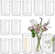 Glass vases 12-pack, 15 cm high cylindrical vase, glass vase for table decoration, flower vase, candle glass bottle, pebble bottle, for party, wedding and banquet decoration