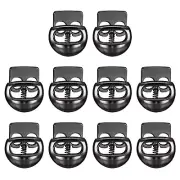 10Pcs Alloy Spring Cord Lock Ends Toggle for Shoelaces Bright Black 14.2x16.6mm