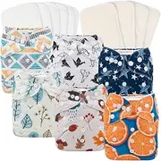 Babygoal Baby Reusable Neutral Cloth Diapers, One Size Adjustable Washable Pocket Nappy Covers 6 Pack+ 6pcs Microfiber Inserts+4pcs Rayon from Bamboo Inserts 6FN05