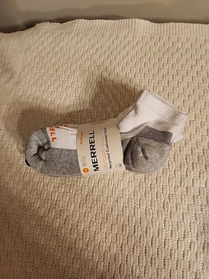 Merrell All Purpose Unisex Cushion Sock S/M White With Gray In Orginal Pkg.