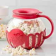mosiller Popcorn Maker - 2.25 Quart Microwave Popcorn Bowl, 3-in-1 Lid Measures Kernels & Melts Butter, Microwave Popcorn Popper, BPA Free, Dishwasher Safe, Oil-Free & Temperature Safe Glass, Red