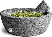 Genuine Handmade Mexican Mortar and Pestle, Molcajete de Piedra Natural Volcanica Stone, Heavy & Durable, Perfect for Homemade Salsas, Guacamole, and other Molcajete Plates | Made in Mexico (8 Inches)
