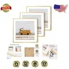 Stylish Gold Wall Mount Picture Frames - 12x12 with Tempered Glass, Set of 3