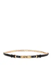 Moschino Women's Logo Double Buckle Chained Leather Belt