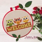Mini Cross stitch kit - Welcome 14x14cm Beige Aida 14ct needlepoint kit