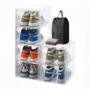 6 Pack Shoe Storage Box Large Clear Plastic Shoe Organizer for Closet Stackable Sturdy Shoe Rack with Magnetic Door Shoe Containers for Entryway Sneaker Storage Fit up US Size12 Clear