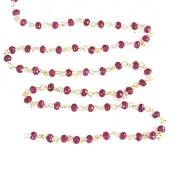 24K Gold Plated Red Coral Quartz Rosary Chain | 3mm & 6mm Faceted Gemstone Beads