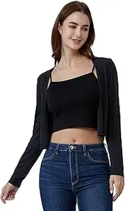 [GALCHE] Women's Open Front Knit Cropped Bolero Shrug Draped Cardigan Sweater Long Sleeve