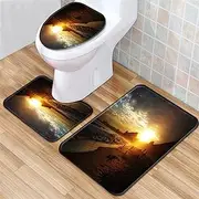 ALAGPNPMZH Simplicity Toilet Seat Cover 3Pcs Set Carpet Modern Decoration Bathroom Entrance Water Absorption Anti-Slip Printing Pattern Rug Toilet seat(E2194-4)