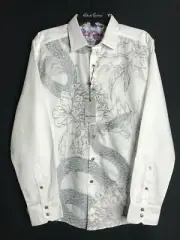 Robert Graham BURNS 2.0 White XL Snake Dragon Cuffs Classic Fit $298 NWT X-Large