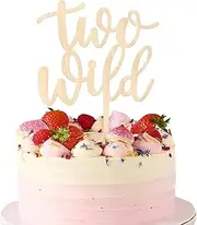 SYKYCTCY 1 Pack Wooden Two Wild Cake Topper Glitter Second Birthday Two Wild Cake Pick for 2nd Birthday Baby Shower Boys Girls Kids Theme Party Cake decorations Suppllies (#2)