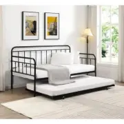 Farmhouse Metal Twin-Twin Daybed w/ Roll Out Trundle Living Room Sofa Bed, Black