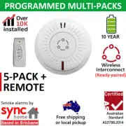 5x wireless interconnected photoelectric smoke alarm + remote + 10yr battery