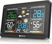 LEDON Wireless Weather Station Thermometer - Color LCD Display, Digital Hygrometer, Barometer, Calendar & USB Charging Port - Adjustable Backlight for Home, Office, Greenhouse