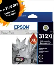 Epson Genuine 312XL-BK BLACK High Yield Ink Cart for XP-8500/XP-15000 (T183192)