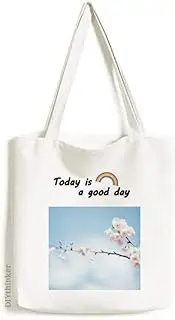 [ProHomeDIY] Plum Blossom Blue Sky Clouds Tote Canvas Bag Craft Washable Fashion Shopping Handbag